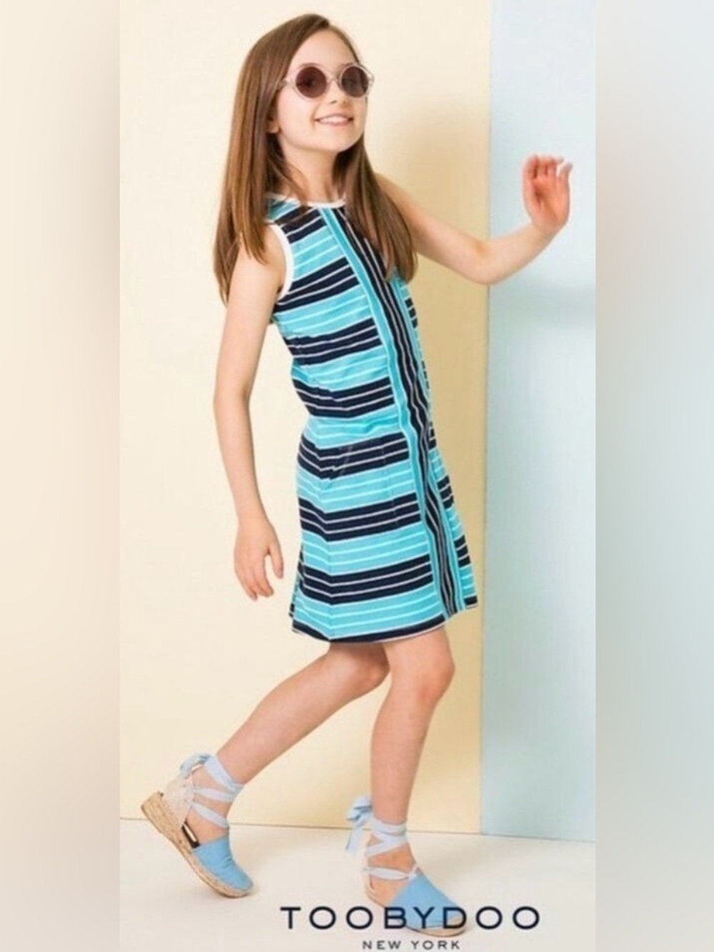 Toobydoo Blue and Black Striped Cotton Sleeveless Dress Size 2Y